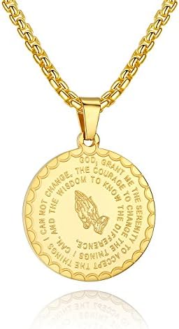 Molike Bible Verse Prayer Necklace Christian Jewelry Stainless Steel Coin Pendant Necklaces for Men Women (Gold Pendant + 24'' Chain)