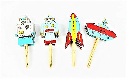 Set Of 24 Fun Cupcake Toppers - Farm Animals, Easter Rabbit, Sports, Robots & More For Birthday & Party Decor