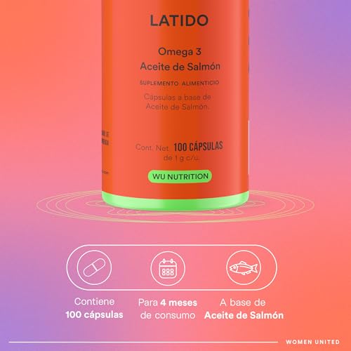 WU Nutrition LATIDO | Omega 3 Aceite de Salmón | Fuente Natural de EPA y DHA | Aceite Puro de Salmón | Suplemento Alimenticio Sin Gluten | Salud del Corazón y Cerebro | Salmon Oil | 3 meses de consumo (100 cáps)