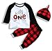 YOUNGER STAR Christmas Babys 1st Birthday Outfits T-Shirt with Red Plaid Pant and Hat (White Red, 12-18 Months)