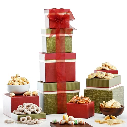 Broadway Basketeers 4 Box Gourmet Food Tower Snacks for Women, Men
