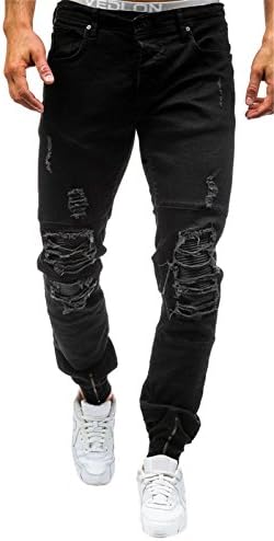 DigerLa Men's Slim Fit Distressed Denim Jogger Pants Ripped Jeans