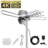 Vansky Outdoor Amplified HD TV Antenna 150 Mile Range, 360 Rotate Digital Antenna Support 2TVs Receive HD UHF/VHF Channel, Pre-assemble w/ High Performance 33ft Coaxial Cable(Antenna Pole Excluded)