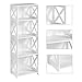 Finether 4-Shelf Shelving Unit, Waterproof Modular Cross White Wooden Plastic Composite 4 Tier Shelving Unit Storage Shelf Bookcase Display Shelf for Bedroom Living Room Kitchen Office