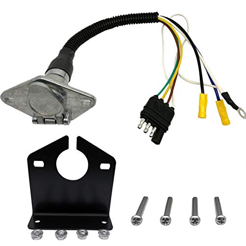 NEW SUN 4 Way Flat to 6 Way Round Connector Trailer Light Pre-Wired Adapter 12" Harness with Mounting Bracket