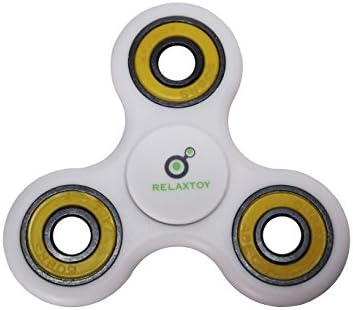 #1 Hand Spinner Fidget Toy White and Yellow [UPGRADED - Extra Quiet Bearing] Relieving ADHD, Ultra Durable EDC Focus Toy for Kids and Adults, Spin Time 2-4 Min Non-3D Printed