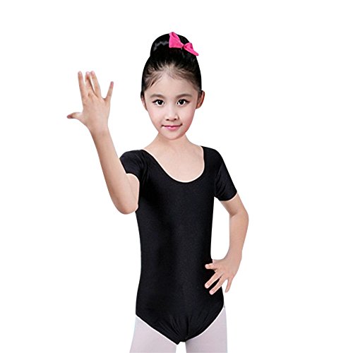 Clearance,Kids Girl's Cotton One Piece Dance Dress Short Sleeve Leotard for Girls' Gymnastics Ballet Yamally (6-7 Years Old, Black)