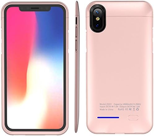 iPhone X Battery Case, Innovative Wireless 4000Mah Portable Cover Charger Power Bank Charging Case For iPhone Accessories With Ultra Protection and Ultra Protection, Magnet Bracket Rose Gold