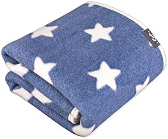 Soft Fleece Baby Blanket for pram cot Bed 80cm x 90cm (Blue with White Stars)
