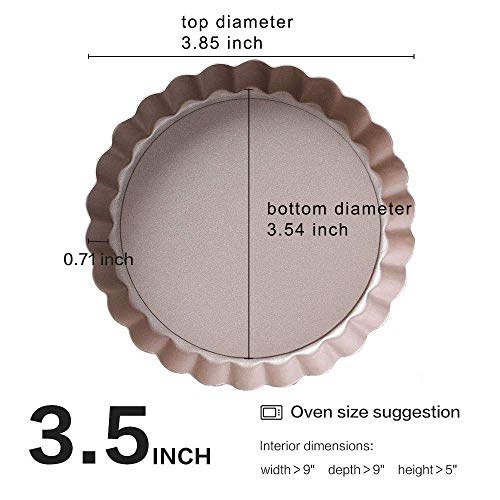 Bakerdream Round Non-stick Tart Pan Quiche Pan with Removable Bottom Mini Tart Pan Pie Pan with Loose Bottom, 3.5 Inch (Pack of 8)