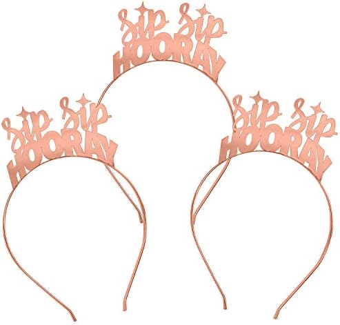 RhinestoneSashBirthday Headband - SET OF 4: Sip Sip Hooray Rose Gold Tiara Headbands - Womens Birthday Party Favors & Decorations - HBSet(4Sip) RsG