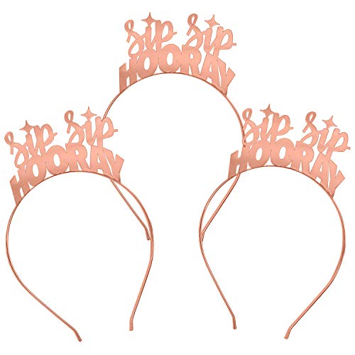 RhinestoneSashBirthday Headband - SET OF 4: Sip Sip Hooray Rose Gold Tiara Headbands - Womens Birthday Party Favors & Decorations - HBSet(4Sip) RsG