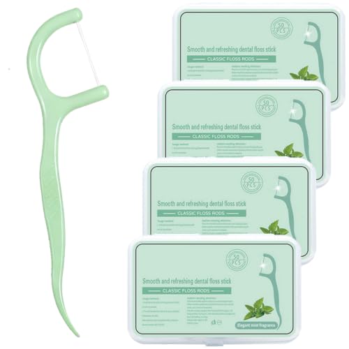 GODREAM Fio Dental com Haste 2 em 1, Kit com 200 Unidades para Limpeza Bucal Profunda, Macio e Resistente, Fácil de Usar, Palitos Interdental, Ideal para Viagens e Uso Diário, Menta