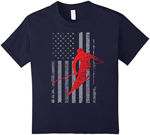 Kids US American Flag Ski Skiing T-Shirt (Men, Women, Youth) 12 Navy