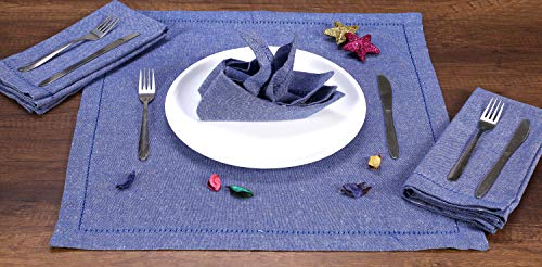 Ramanta Home 12-Pack 100% Hemstitched Cotton Dinner Napkin Oversized 20x20 - Chambray Cloth Napkin Soft Absorbent Comfortable for Events and Daily Use - Blue - Thumbnail 2