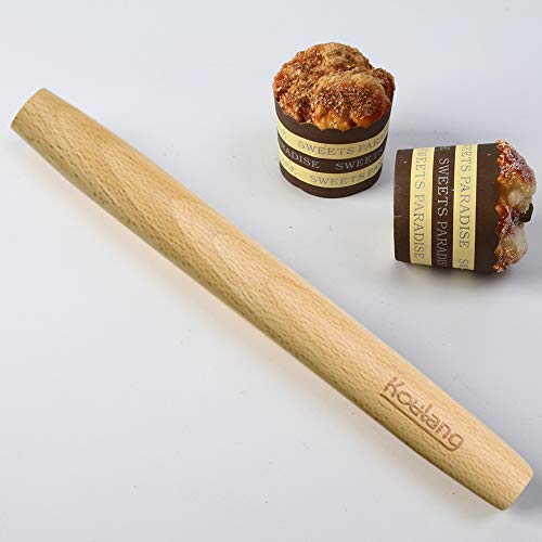Koulang Wood French Rolling Pin - 15 Inch Rolling Pins for Baking Tapered Nonstick Pizza Dough Roller No Handles Wooden Fondant Roller with Design for Kitchen Baker Holiday Gifts