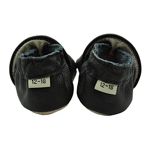 iEvolve Baby Leather Shoes Soft First Walker Shoes Crib Shoes Moccasins for Toddlers(Pure Black, 12-18 Months) - Thumbnail 5