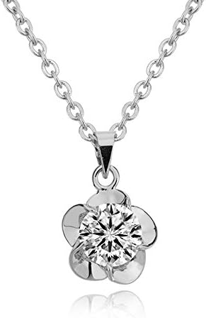 Shijun Women Girls Romantic Jewelry Beautiful Round Zircon Flower Pendant Necklace 18 Inches (silver)