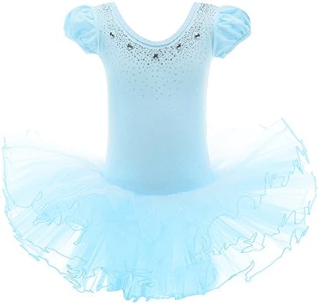 XTS Little Girls' Rhinestone Ornament Tiered Ballet Tutu Dress Party Dancewear (5-6 Years, Blue)