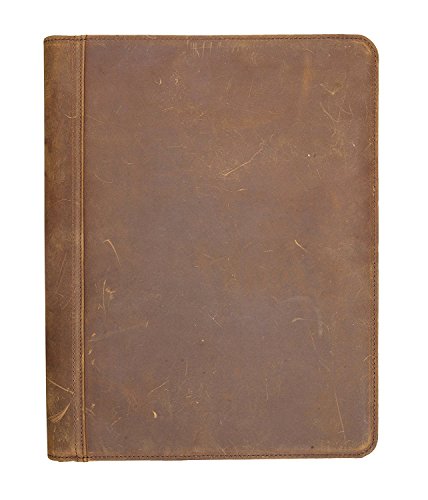 [Custom Engraved] Crazy-horse Leather Portfolio Vintage Padfolio Case Professional Business Organizer Folder Tablet Pad Folio, with Letter Size Notepad, Zippered Closure