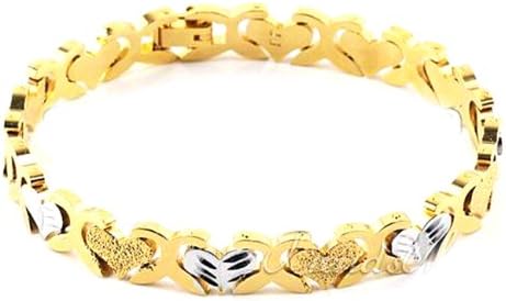 NP JEWELRY 18K Gold Filled Double Heart Link Charming Bangle Bracelet