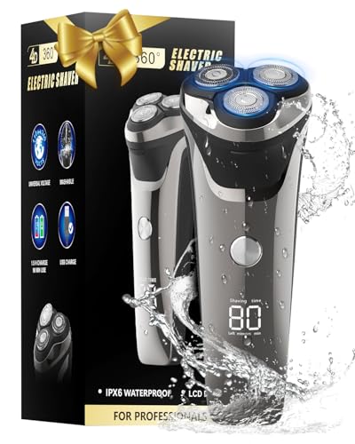 Professional Men's Electric Shaver with LCD Display, 4D Wireless Rotary Shaver