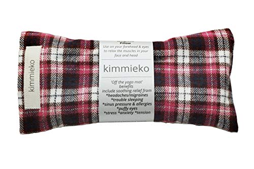 Kimmieko Weighted Spa Pillow for Eyes and Forehead | Organic Lavender and Flax Seed insert | Post Yoga Relaxation | Handmade in the USA (Red Striped Flannel)
