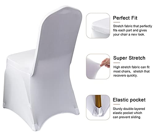 MINGYIT 10 PCS WHITE SPANDEX CHAIR COVERS BANQUET CHAIR COVERS – UNIVERSAL STRETCH CHAIR SLIPCOVERS PROTECTOR FOR WEDDING, BANQUET, AND PARTY (10, WHITE)
