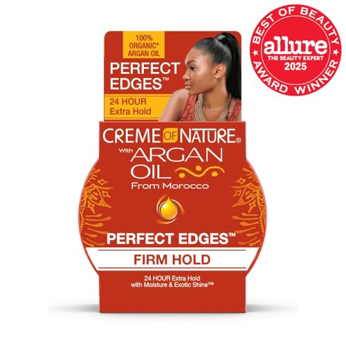 CREME OF NATURE PERFECT EDGES™ FIRM HOLD EDGE CONTROL GEL, 24-HOUR HOLD, NON-FLAKING, FRIZZ CONTROL, SLEEK HAIR GEL, ARGAN OIL EDGE STYLER, 2.25 OZ
