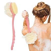 KLEBREIS Body Brush Back Scrubber Long Handled Exfoliating Brush,2-in-1 Shower Body Brush with Bristles and Loofah,Exfoliating, Blood Circulation, Good for Health and Beauty(Pink)