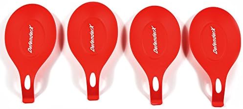 Kitchen Silicone Spoon Rest - DefenderX Non-stick Spoon Mat for Resting Kitchen Utensil, Spoon, Spatula, Brush, Cutlery, Set of 4,Cherry Red