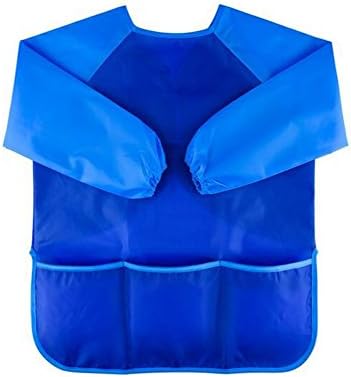 Blue Waterproof Toddler Children Kids Painting Baking Cooking Aprons Art Smocks with 3 Pockets for Age 2-6 Years