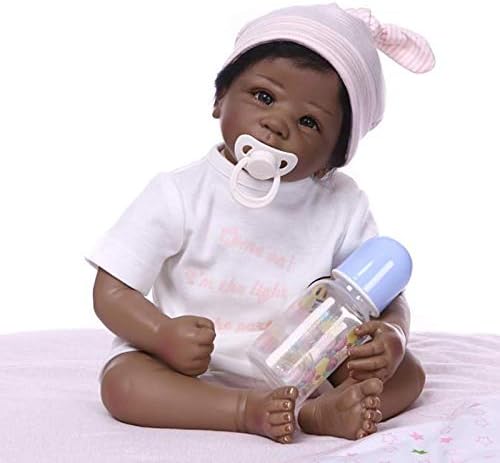 生まれ変わった赤ちゃん人形56cm手作りの生き生きとした生まれ変わった幼児ソフトシリコン布ボディ黒い肌子供のための生まれ変わった赤ちゃん 人形おもちゃギフト