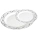 Alpha & Sigma Premium 50 Pack White with Silver Scroll Plastic Plates - Includes 25 Dinner Plates and 25 Salad Plates