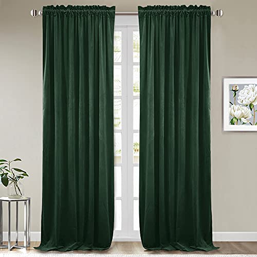 StangH Dark Green Velvet Room Darkening Curtains 102 inches, 2 Panels