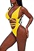 Sovoyontee 2025 Women's Sexy Cheeky One Piece Swimsuits Cut Out Thong Bikini Bathing Suit Monokini Neon Yellow XL
