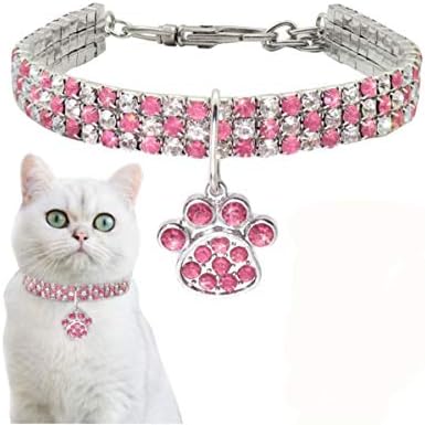 Igughiペット 首輪 ダイヤモンド 犬猫用 キラキラ ネックレス 肉球チャーム付き 可愛い 小型犬 中型犬 調節可能 ピンク S L