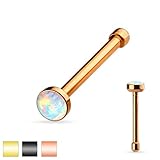 PiercedOff White Opal Set Flat Top PVD over 316L Surgical Steel Nose Studs
