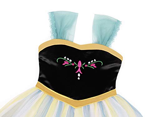 Cotrio Anna Princess Dress Toddler Girls Halloween Costumes Outfits Kids Theme Birthday Party Fancy Dresses Size 4T (3-4 Years, Green Yellow, 110)