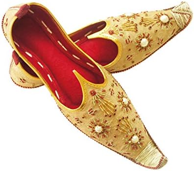 Men's Gold Khussa Shoes Punjabi Jutti Indian Ethnic Mojari Tribal Bridal Shoes J104
