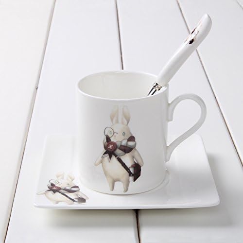 Cup and Saucer, FairTree Bone China Animal Coffee mug Set China Tea Cup Set with Saucer and Spoon (Miss rabbit)