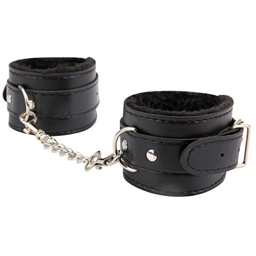 Handcuffs Litchi Pattern Adjustable PU Leather Handcuff Soft Plush Metal Wrist Ankle Cuffs for Men and Women