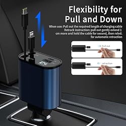 Retractable Car Charger, 60W 4 in 1 Fast Charging