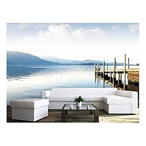 Large Wall Mural - Oil Painting Style Landscape with Wood Pier and Peaceful Lake | Self-Adhesive Vinyl Wallpaper/Removable Modern Wall Decor - 66x96 inches
