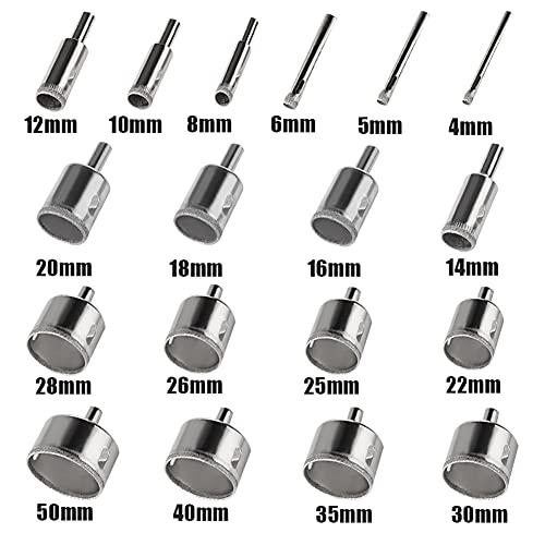 JOHOUSE Diamond Drill Bit Set, 18PCS Hole Saw Set for Granite Stone, Glass, Porcelain, Marble
