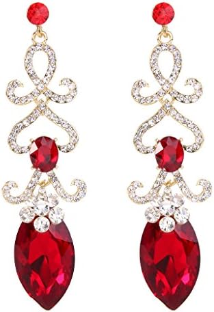 JoinMe Women's Fashion Crystal Wedding Bridal Romantic Flower Love Heart Chandelier Dangle Earrings Red