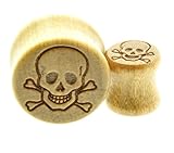 Wooden Ear Plug with Engraved Skull & Crossbones Design Sold As a Pair -00 Gauge -1/2" - 9/16" - 5/8" - 11/16"
