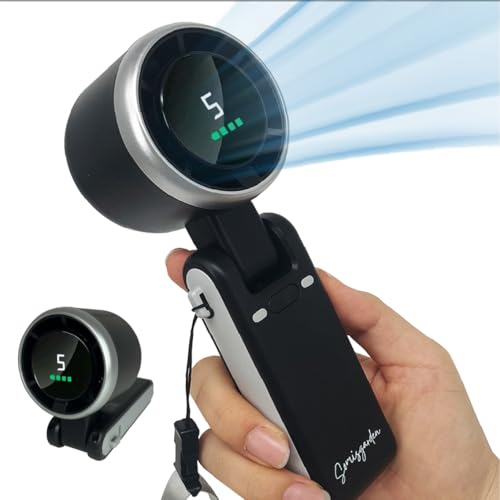 somisgarden Portable Handheld Turbo Fan 3-in-1, Battery Operated with 5-Speed, 20H Runtime, Air Turbo Tech Cooling for Outdoor, Travel, Office, Rechargeable Personal Fans (Black)