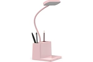 AXX Cute Desk Lamp, Pink Table Light for Women, Teen Girls, Adjustable LED, Small, Rechargeable, Battery Operated, Touch Control, Gooseneck, Home Office Accessories, College Dorm Essentials