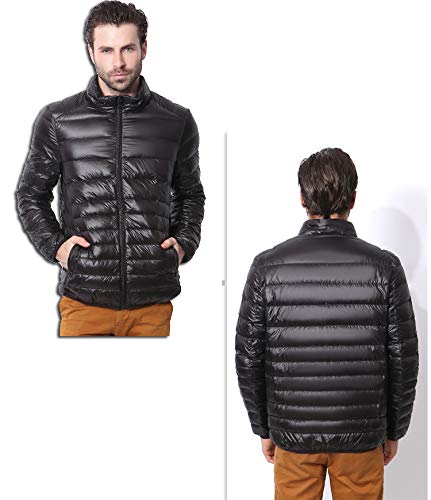 ダウンジャケット防風 収納 防寒 ダウン コート（black L）